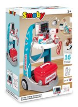 Lekárské vozíky pre deti - Lekársky vozík elektronický Medical Trolley Smoby so zvukmi a svetlom a 16 doplnkami v kufríku_2