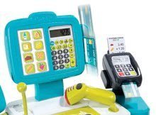 Obchody pre deti - Pokladňa Mini Shop Smoby elektronická s čítačkou kódov a 27 doplnkami tyrkysová_1