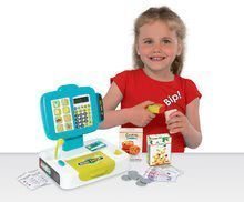 Obchody pre deti - Pokladňa Mini Shop Smoby elektronická s čítačkou kódov a 27 doplnkami tyrkysová_2