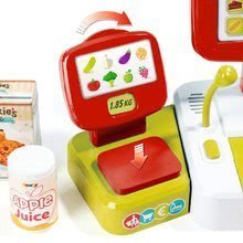 Obchody pre deti - Pokladňa Mini Shop Smoby elektronická s váhou, terminálom, čítačkou kódov a 27 doplnkami červená_1