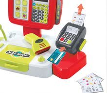 Obchody pre deti - Pokladňa Mini Shop Smoby elektronická s váhou, terminálom, čítačkou kódov a 27 doplnkami červená_4