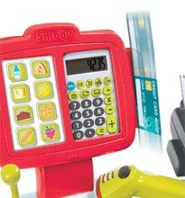 Obchody pre deti - Pokladňa Mini Shop Smoby elektronická s váhou, terminálom, čítačkou kódov a 27 doplnkami červená_5
