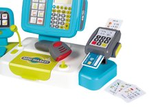 Szupermarketek gyerekeknek - Elektronikus pénztárgép számológéppel Large cash Register Smoby türkíz mérleggel terminállal és vonalkód leolvasóval 30 kiegészítővel_2