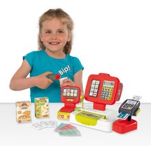 Obchody pro děti - Pokladna elektronická s kalkulačkou Large cash Register Smoby červená s váhou terminálem a čtečkou kódů s 30 doplňky_0