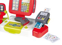 Obchody pro děti - Pokladna elektronická s kalkulačkou Large cash Register Smoby červená s váhou terminálem a čtečkou kódů s 30 doplňky_2