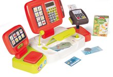 Obchody pro děti - Pokladna elektronická s kalkulačkou Large cash Register Smoby červená s váhou terminálem a čtečkou kódů s 30 doplňky_3