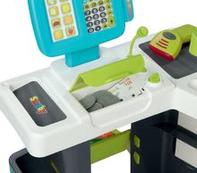 Obchody pre deti - Obchod s potravinami Market Smoby tyrkysový s elektronickou pokladňou, skenerom a 34 doplnkov_1