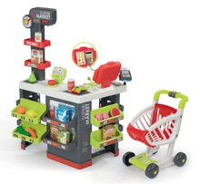 Szupermarketek gyerekeknek - Közért bevásárlókocsival és élelmiszerekkel Supermarket Smoby elektronikus pénztárgéppel és szkennerrel mérleggel és 42 kiegészitővel_17