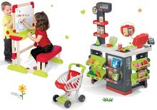 Zestawy sklepów dla dzieci - Zestaw sklep z wózkiem zakupowym Supermarket Smoby i drewniana ławka Modulo Space 2w1_49