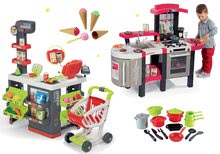 Obchody pro děti sety - Set obchod Supermarket Smoby s elektronickou pokladnou a kuchyňka rostoucí Tefal Evolutive Gourment s hrnci a zmrzlinou_53