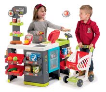 Obchody pro děti sety - Set obchod smíšené zboží Maximarket Smoby a úklidový vozík s elektronickým vysavačem a žehlicím prknem_8