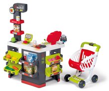 Szupermarketek gyerekeknek - Közért bevásárlókocsival és élelmiszerekkel Supermarket Smoby elektronikus pénztárgéppel és szkennerrel mérleggel és 42 kiegészitővel_4