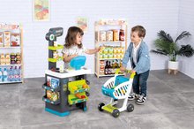 Obchody pro děti - Obchod s potravinami Market Smoby s vozíkem a elektronická pokladna s funkčním skenerem se zvukem světlem a 34 doplňků_2