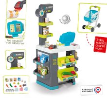 Szupermarketek gyerekeknek - Bolt élelmiszerekkel Market Smoby bevásárlókocsival elektronikus pénztárgéppel és működő szkenner hanggal és fénnyel és 34 kiegészítő_0
