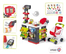 Obchody pro děti - Obchod elektronický s vozíkem Supermarket Smoby váha s funkční pokladnou a skenerem 42 doplňků_0