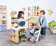 Läden für Kinder - Shop mit elektronischer Registrierkasse Market Smoby und Einkaufswagen mit funktionsfähigem Scanner mit Licht und Ton und 34 Zubehörteilen 90 cm hoch_0