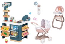 Obchody pre deti sety - Set obchod elektronický s váhou a skenerom Super Market a hlboký kočík Smoby a jedálenská stolička s fľaškou s ubúdajúcim mliekom_0