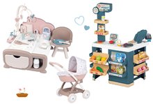Obchody pre deti sety - Set obchod elektronický s váhou a skenerom Super Market a domček pre bábiky Smoby elektronický s dennou a nočnou zónou a hlboký kočík_1