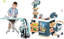 Obchody pre deti sety - Set obchod elektronický s váhou a skenerom Super Market a upratovací vozík Smoby s vysávačom a žehliaca doska so žehličkou_0