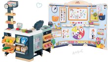 Obchody pre deti sety - Set obchod elektronický zmiešaný tovar s chladničkou Maxi Market a škola pre škôlkárov Smoby obojstranná s náučnými hrami_10