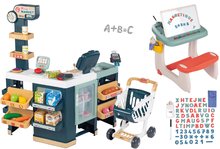 Obchody pro děti sety - Set obchod elektronický smíšené zboží s chladničkou Maxi Market a školní lavice Smoby na kreslení a magnetky Little Pupils_0