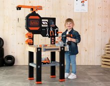 Kinderwerkstatt - Arbeitstisch mit funktionsfähigem Kran Black&Decker Bricolo Builder Smoby mit Baukasten - Auto und Bohrmaschine und 94 Zubehörteilen 117 cm hoch_0