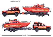 Mașinuțe - Mașină de pompieri cu remorcă și barcă Land Rover Fire Rescue Majorette din metal cu sunete și lumini 22 cm lugime_1