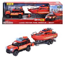 Autíčka - Autíčko hasičské s prívesom a loďou Land Rover Fire Rescue Majorette kovové so zvukom a svetlom dĺžka 33,5 cm_3