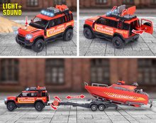 Spielzeugautos - Feuerwehrauto mit Anhänger und Schiff Land Rover Fire Rescue Majorette Metall mit Ton und Licht, Länge 22 cm_2
