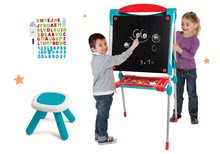 Set školská tabuľa na hranie Smoby obojstranná magnetická s 59 doplnkami a taburetka KidStool modrá