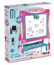 Easels - Smoby Magnetic School Board For Playing double-sided, with shelf and metal construction, with 59 accessories, pink-blue_3