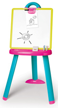 Table de desenat pentru învățat - Tablă școlară magnetică Activity Smoby 2în1 cu două fețe cu 7 accesorii albastru roz_0
