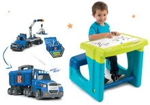 Seturi de table și bănci - Set bancă pentru desenat cu magneți Little Pupils Desk Smoby cu bancă cu două fețe și camion Bob Constructorul Two Tons Truck_17