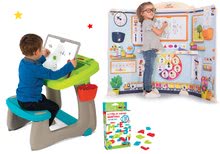 Set lavice na kreslení a magnetky Little Pupils Desk Smoby s oboustrannou tabulí magnetky 72 kusů Abc a Hra na učitele a žáka