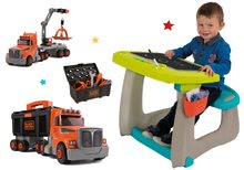 Set lavice na kreslení a magnetky Little Pupils Desk Smoby s oboustrannou tabulí a kamion s pracovním kufříkem Black&Decker Truck