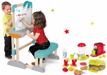 Set dřevěná lavice Modulo Space skládací magnetická Smoby na křídu a vaflovač s mixérem kávovarem a vafle