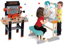 Set dřevěná lavice Modulo Space skládací magnetická Smoby na křídu a pracovní montážní stůl Black&Decker se skládacím autem