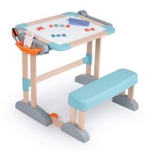 Kinderwerkstatt Sets - Ein Schreibtischset mit einem funktionellen Kran Black&Decker Bricolo Builder und einer hölzernen Smoby-Schreibbank zum Schreiben und Zeichnen mit 80 Zubehörteilen_1