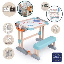 Školní lavice - Dřevěná lavice polohovatelná pro psaní a kreslení Modulo Space Desk Smoby oboustranná skládací s 80 doplňky magnet/křída_2