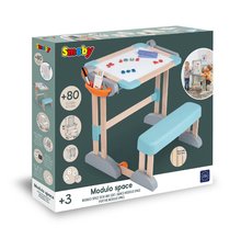 Školní lavice - Dřevěná lavice polohovatelná pro psaní a kreslení Modulo Space Desk Smoby oboustranná skládací s 80 doplňky magnet/křída_0