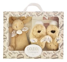 Zestaw prezentowy dla niemowląt Slipper Gift Set Beżowy Lapin Doudou et Compagnie kapcie i króliczek do przytulania beżowy 15 cm w opakowaniu prezentowym od 0 miesięcy