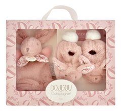 Zestaw prezentowy dla niemowląt Slipper Gift Set Pink Lapin Doudou et Compagnie kapcie i króliczek do przytulania różowy 15 cm w opakowaniu prezentowym od 0 miesięcy