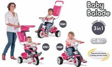 Triciclete de la 10 luni - Tricicletă Baby Balade Rose Smoby cu copertină roz-alb de la vârsta de 10 luni_0