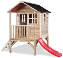 Cabanes en bois - Maisonnette en cèdre sur pilotis Loft 300 Natural Exit Toys avec une toiture étanche à l'eau et un toboggan_0