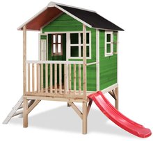 Drewniane domki - Domček cédrový na pilieroch Loft 300 Green Exit Toys s vodeodolnou strechou a šmykľavkou zelený_0