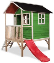 Lesene hišice - Hišica iz cedre na stebrih Loft 300 Green Exit Toys z vodoodporno streho in toboganom zelena_1