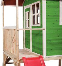 Cabanes en bois - Maisonnette en cèdre sur pilotis Loft 300 Green Exit Toys verte avec une toiture étanche à l'eau et un toboggan_2