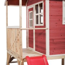 Drewniane domki - Domček cédrový na pilieroch Loft 300 Red Exit Toys s vodeodolnou strechou a šmykľavkou červený_2
