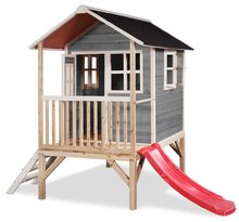 Drevené domčeky - Domček cédrový na pilieroch Loft 300 Grey Exit Toys s vodeodolnou strechou a šmykľavkou sivý_0
