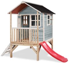 Drewniane domki - Domček cédrový na pilieroch Loft 300 Blue Exit Toys s vodeodolnou strechou a šmykľavkou modrý_0